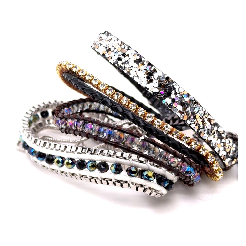 Victoria Emerson Boho Cuff Bracelet Silver Gold Mixed Media Multi Strand 7 Inch
